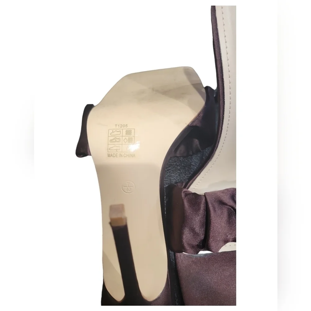 Nasty Gal Women's Satin Ruched Front Stiletto Heels Mules in Chocolate Satin 40